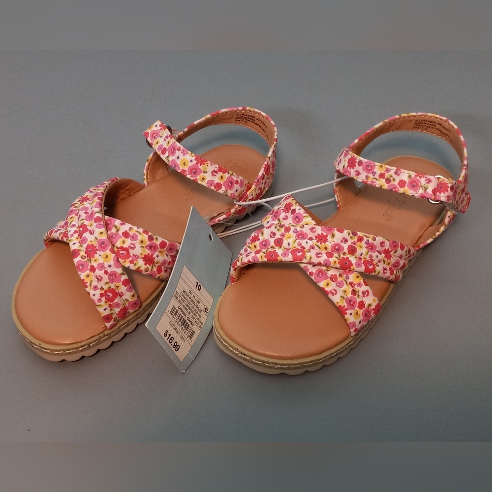 Toddler Girl Chloe Pink Floral Print Ankle Strap - Cat & Jack Size 10 New